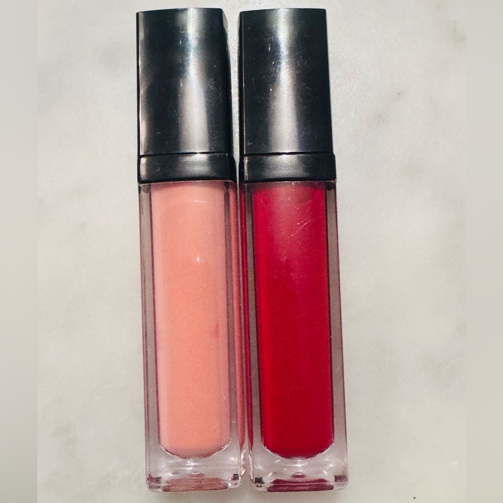 Macy's Lip Gloss Duo - Bold Red & Soft Peach swatched